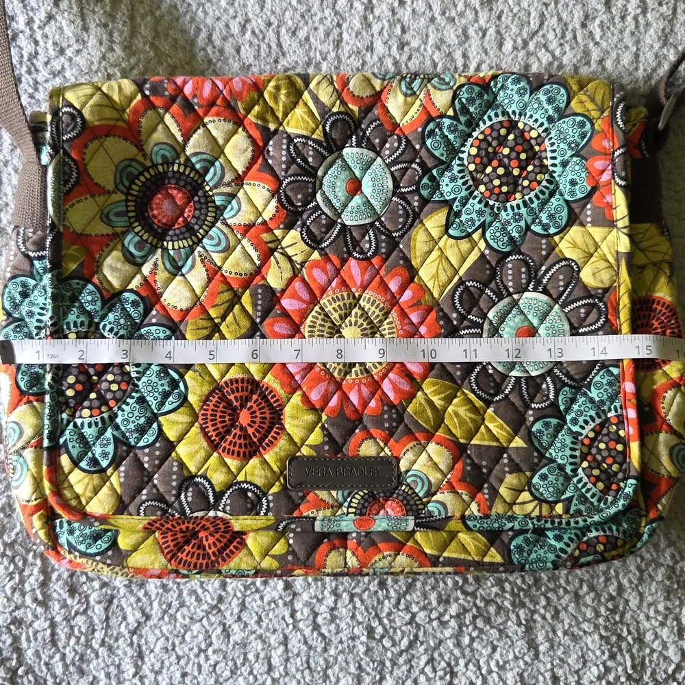 Vera Bradley Quilted Cushioned Floral Laptop Crossbody Bag In Flower Shower